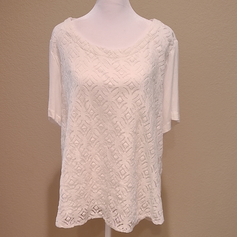 Croft & Barrow White Lace Top Size 1X